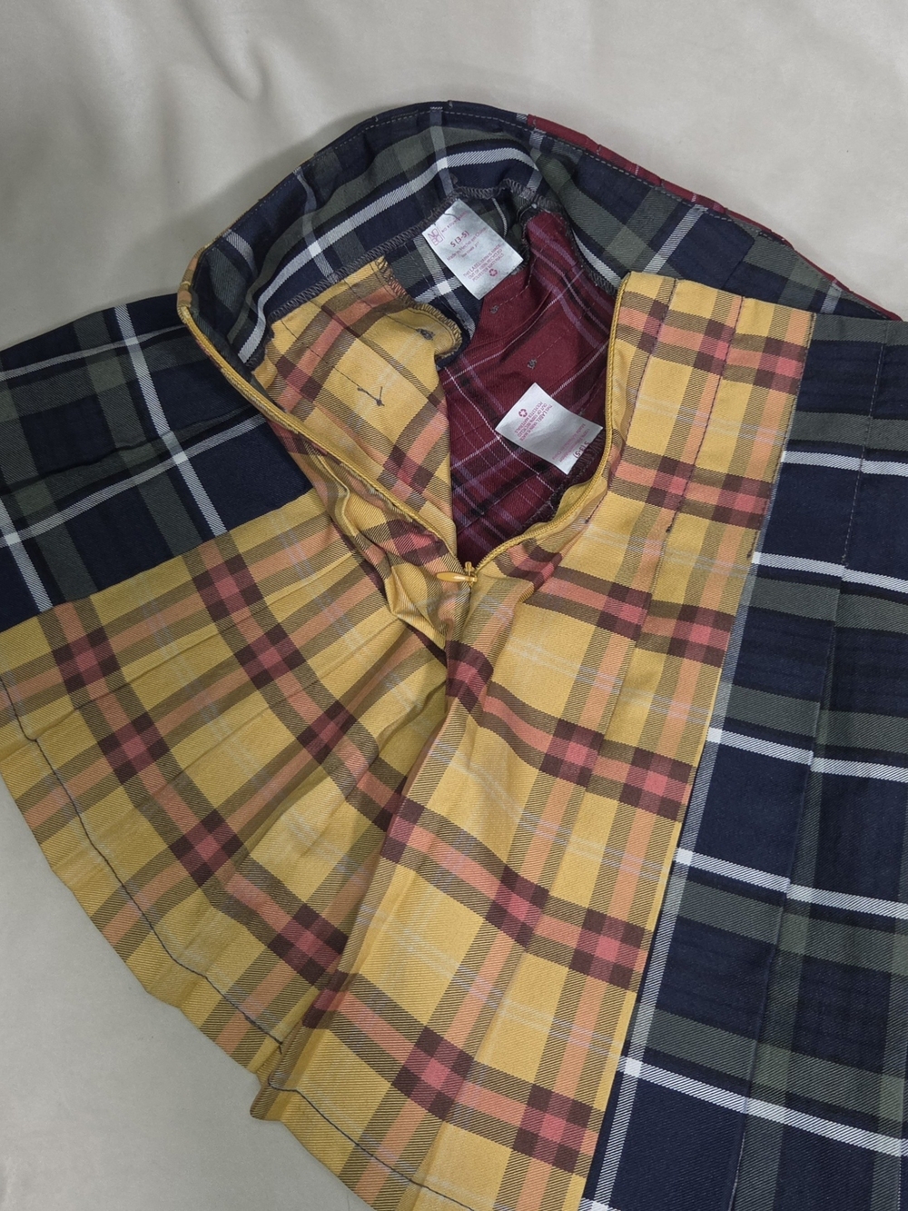 Plaid Pleated Mini Skirt with Buckle Detail - Burgundy - Picture 3 of 3